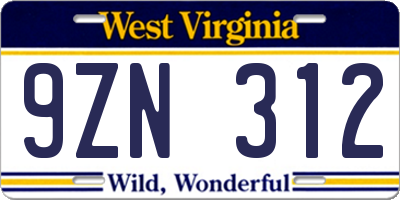 WV license plate 9ZN312