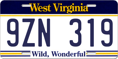 WV license plate 9ZN319