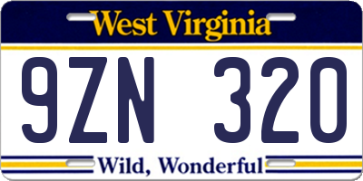 WV license plate 9ZN320