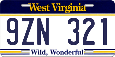 WV license plate 9ZN321