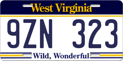 WV license plate 9ZN323