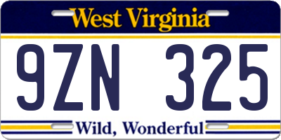 WV license plate 9ZN325