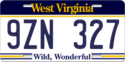 WV license plate 9ZN327