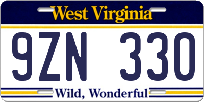 WV license plate 9ZN330