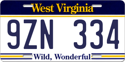 WV license plate 9ZN334
