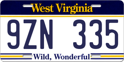 WV license plate 9ZN335