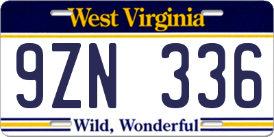 WV license plate 9ZN336