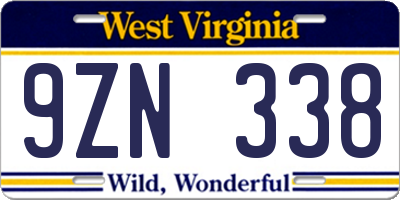 WV license plate 9ZN338