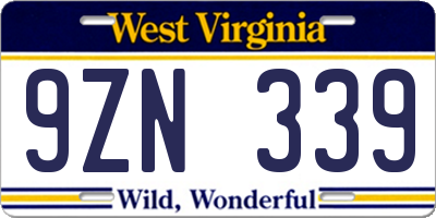 WV license plate 9ZN339