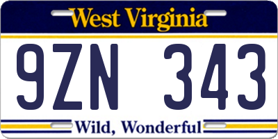 WV license plate 9ZN343