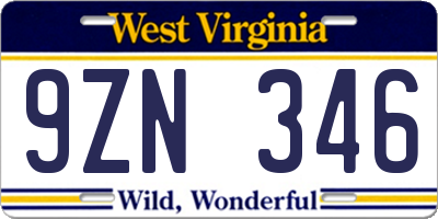 WV license plate 9ZN346