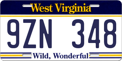 WV license plate 9ZN348
