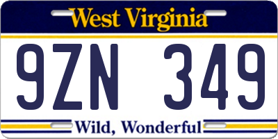 WV license plate 9ZN349