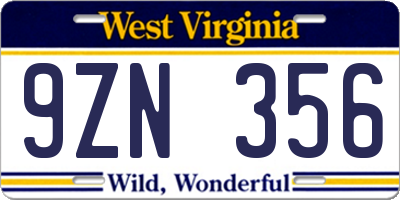WV license plate 9ZN356