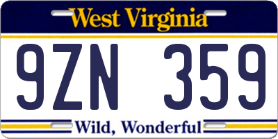 WV license plate 9ZN359