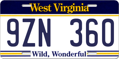 WV license plate 9ZN360