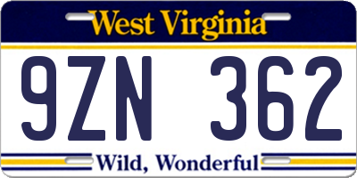 WV license plate 9ZN362