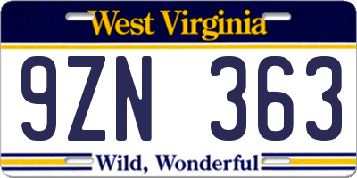 WV license plate 9ZN363