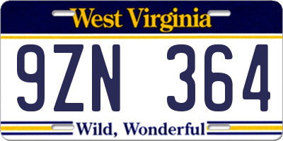 WV license plate 9ZN364