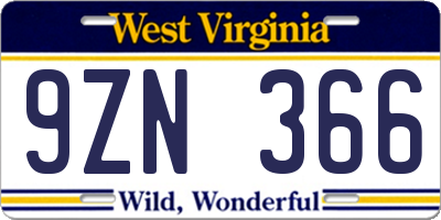 WV license plate 9ZN366