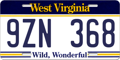 WV license plate 9ZN368