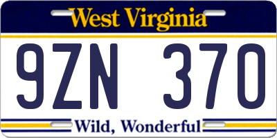 WV license plate 9ZN370