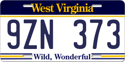 WV license plate 9ZN373