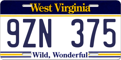 WV license plate 9ZN375