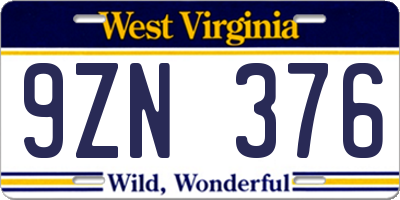 WV license plate 9ZN376