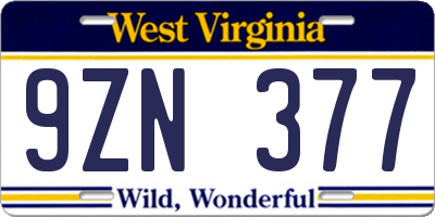 WV license plate 9ZN377