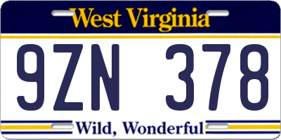 WV license plate 9ZN378