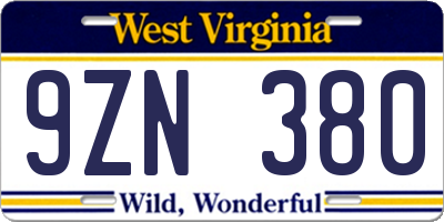 WV license plate 9ZN380