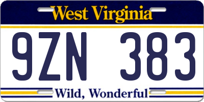 WV license plate 9ZN383
