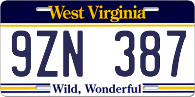 WV license plate 9ZN387
