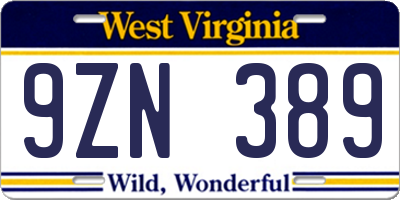 WV license plate 9ZN389