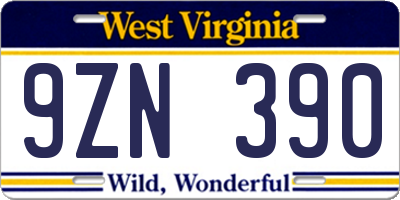 WV license plate 9ZN390