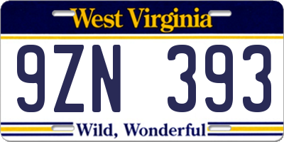 WV license plate 9ZN393