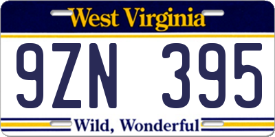 WV license plate 9ZN395