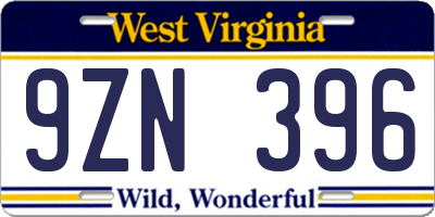 WV license plate 9ZN396