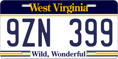 WV license plate 9ZN399