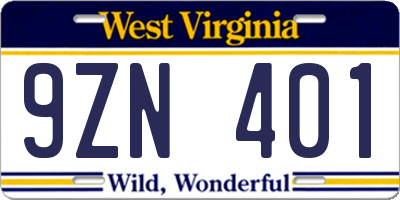 WV license plate 9ZN401