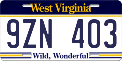 WV license plate 9ZN403
