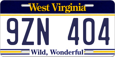 WV license plate 9ZN404