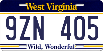 WV license plate 9ZN405