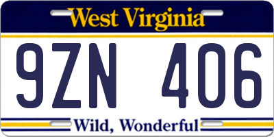 WV license plate 9ZN406