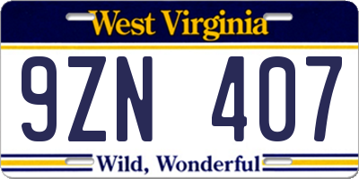 WV license plate 9ZN407