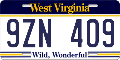 WV license plate 9ZN409