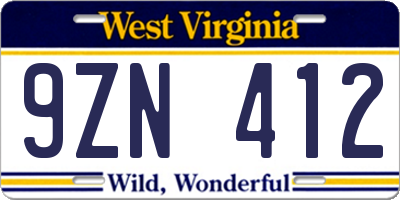 WV license plate 9ZN412
