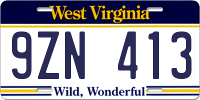 WV license plate 9ZN413