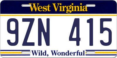 WV license plate 9ZN415